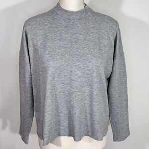 Eileen Fisher Waffle Thermal Top Large Gray Drop Shoulder Boxy Organic Cotton